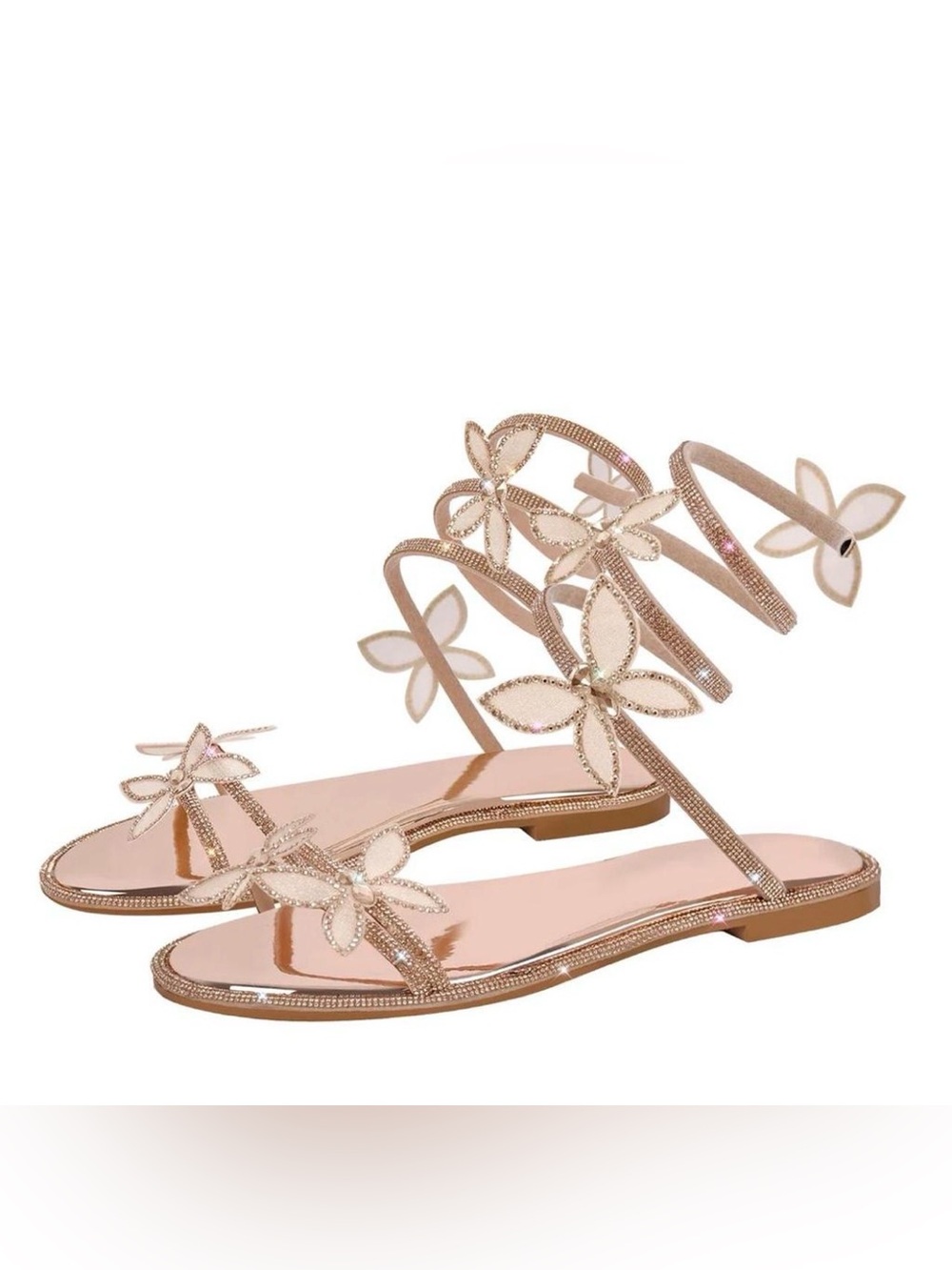 Women's Rose Gold Floral Strappy Flat Sandals